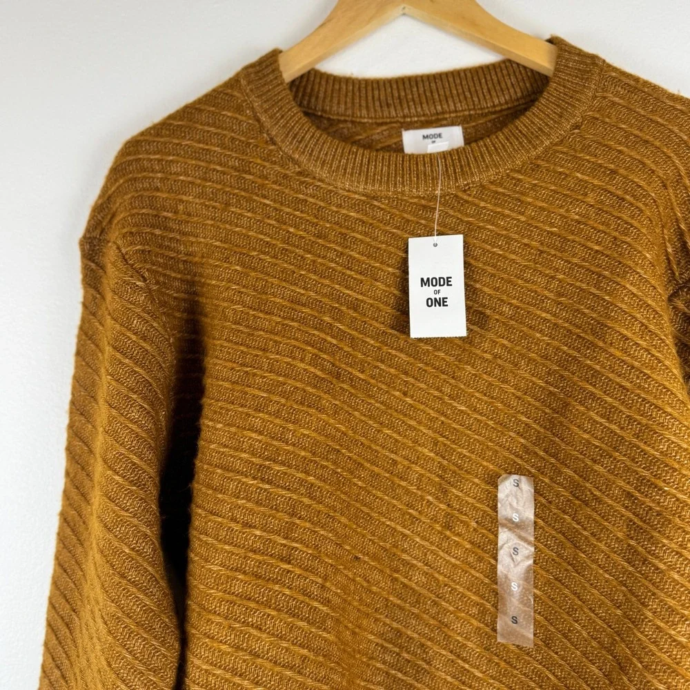 Mode of One Mens Relaxed‎ Fit Diagonal Texture Sweater French Vicuna Brown Small